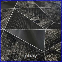 Square geometric lines Black gray gold Metallic textured Wallpaper 3D illusion