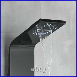 Stainless Steel LED Rain&Waterfall Shower Panel Tower System Matte Black