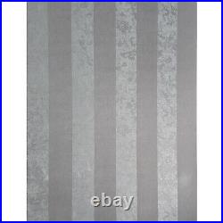 Striped Flocked Textured gray silver metallic flocking stripes velvet Wallpaper