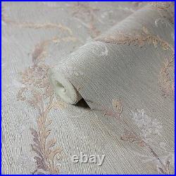 Taupe peach cream floral damask faux plaster wave lines textured wallpaper rolls