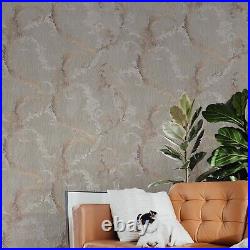 Taupe peach cream floral damask faux plaster wave lines textured wallpaper rolls