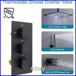 Thermostatic 16 LED Full Body Shower System with 6x Massage Jets Ceiling Mount