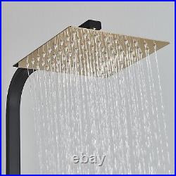Thermostatic LCD Digital Display Rainfall Black&Gold Shower Faucet Set With Shelf