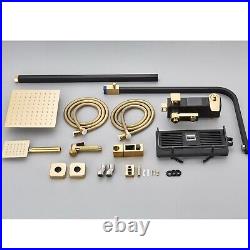 Thermostatic LCD Digital Display Rainfall Black&Gold Shower Faucet Set With Shelf