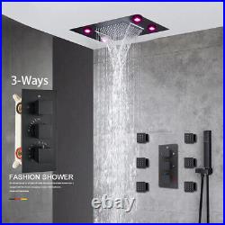 Thermostatic Luxury Shower Faucet Set LED Rain Waterfall Shower Head Combo Kit