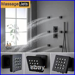 Thermostatic Shower Faucet Set System Black 16 Rainfall Shower Head Combo Kits