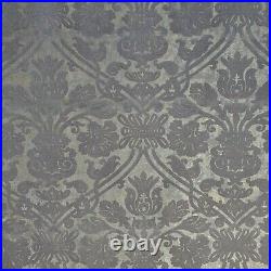 Victorian Damask Flocked Textured Gray Gold metallic flocking velvet Wallpaper