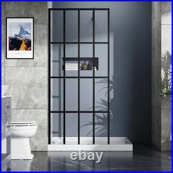 Walk-in Wetroom Shower Door Tempered Glass w Black Finish Framed 34 X 72 US