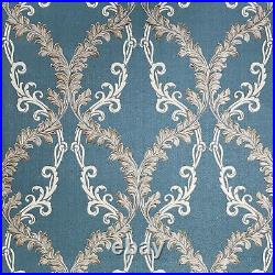 Wallpaper blue beige taupe bronze gold Textured Victorian Damask faux fabric 3D