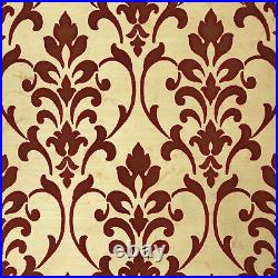 Wallpaper burgundy gold Metallic Textured Flocking rustic Damask Flocked Velvet