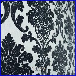 Wallpaper flocking black white silver metallic Flocked vintage velvet damask 3D