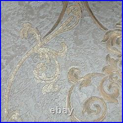 Wallpaper gray bronze metallic Victorian damask faux concrete plaster Textured