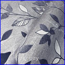Wallpaper gray silver navy blue Flocking Velvet flocked Textured floral leaves