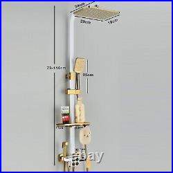 White&Gold Exposed Shower Faucet System Rainfall Shower Fixtures with Tub Spout