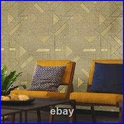 Yellow tan gold metallic faux grasscloth geo triangles lines textured wallpaper